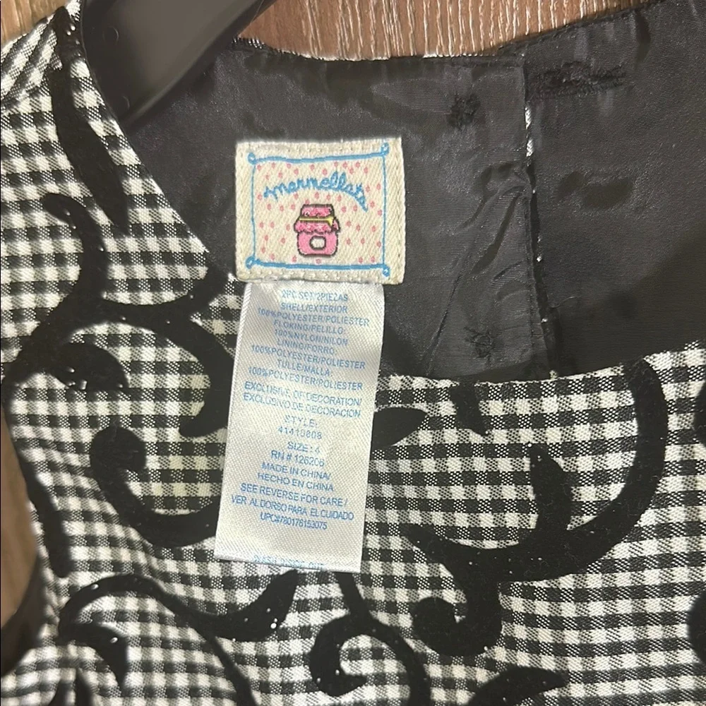 Marmellata Girls Dress Party Holiday Gingham Black Velvet Rose‎ Size 6